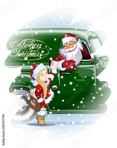 Christmas card with Santa and Snow Maiden-Postman