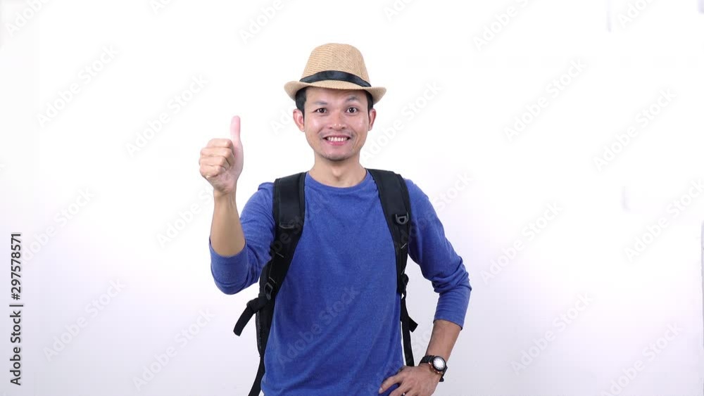Asian Thai tourist happiness and action on white background Asian Thai tourist happiness and action on white background