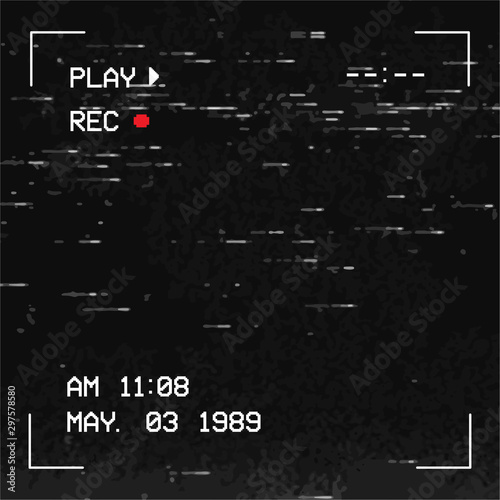 Square Glitch camera effect. Social Media Post. Retro VHS background. Old video template. No signal. Tape rewind. Vector illustration. - Vector - Vector