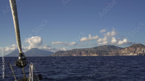Sailing in the mediterranean sea between the Lipari islands, Italy