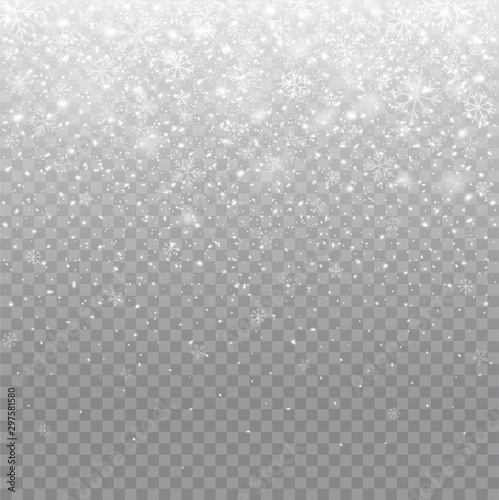 Seamless realistic falling snow or snowflakes. Isolated on transparent background - stock vector.