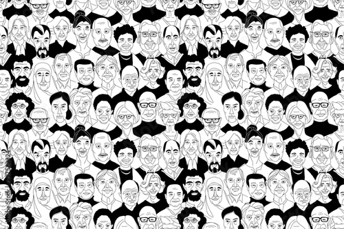 Senior women's men's head portraits grunge line drawing set doodle poster