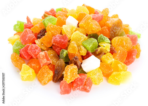 Fototapeta Naklejka Na Ścianę i Meble -  Heap of different candied fruits on white background