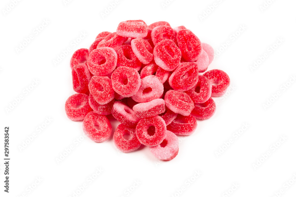 Jelly rings isolated on white background. Pink rings. Jelly rings isolated on white background. Pink rings.