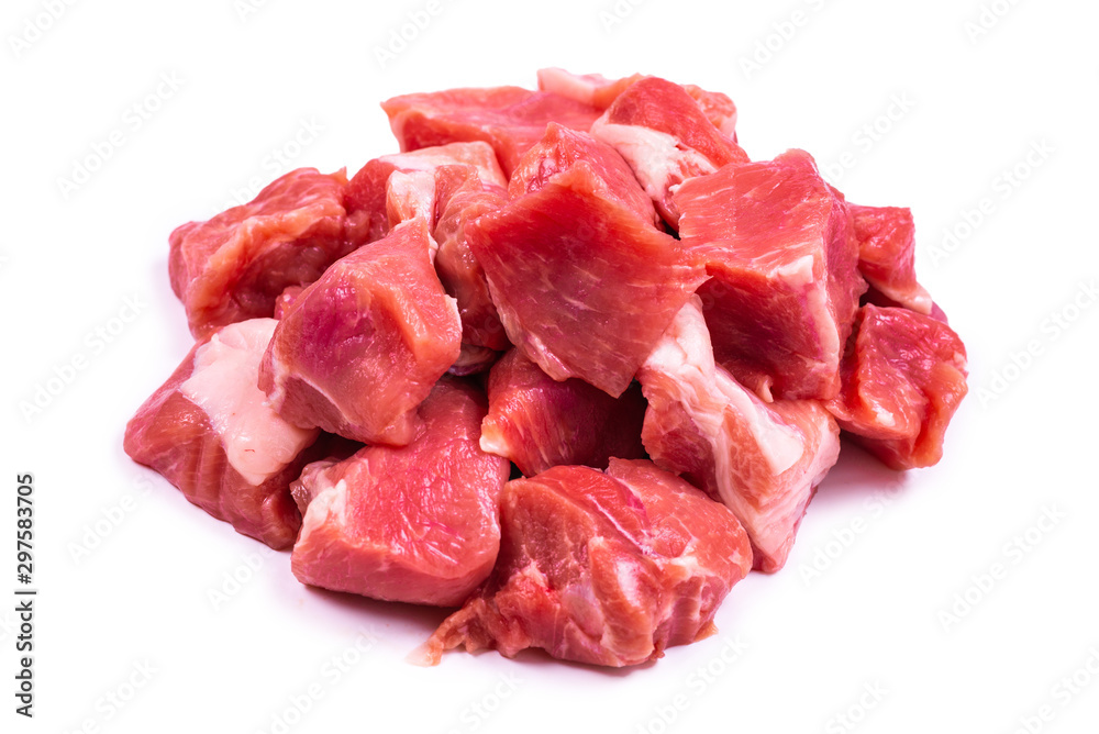 Fresh raw pork pieces isolated.