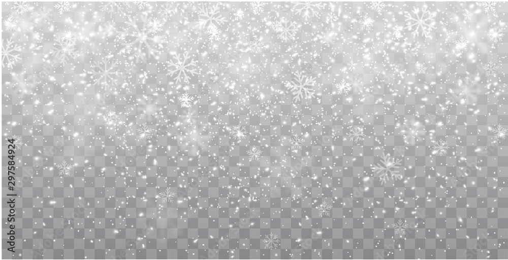 Seamless realistic falling snow or snowflakes. Isolated on transparent background - stock vector.