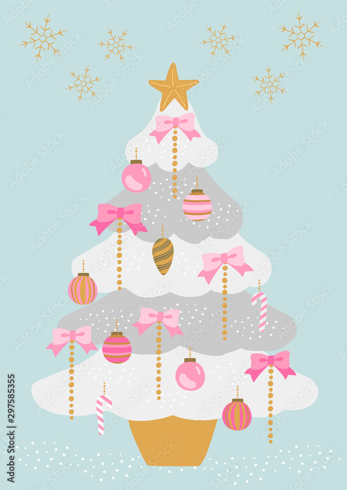 白とピンクのクリスマスツリー 水色背景 Stock Vector Adobe Stock