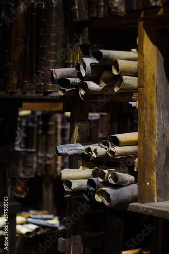 paper scrolls in alchemy laboratory /