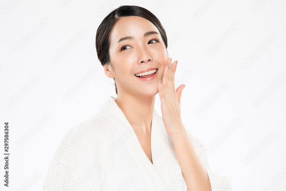 Beautiful Asian young woman touching soft cheek and smile with clean and fresh skin. Happiness and cheerful with, isolated on white background, Beauty and Cosmetics Concept, Beautiful Asian young woman touching soft cheek and smile with clean and fresh skin. Happiness and cheerful with, isolated on white background, Beauty and Cosmetics Concept,