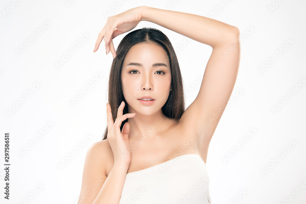 Beautiful Asian young woman touching soft cheek and smile with clean and fresh skin. Happiness and cheerful with, isolated on white background, Beauty and Cosmetics Concept, Beautiful Asian young woman touching soft cheek and smile with clean and fresh skin. Happiness and cheerful with, isolated on white background, Beauty and Cosmetics Concept,