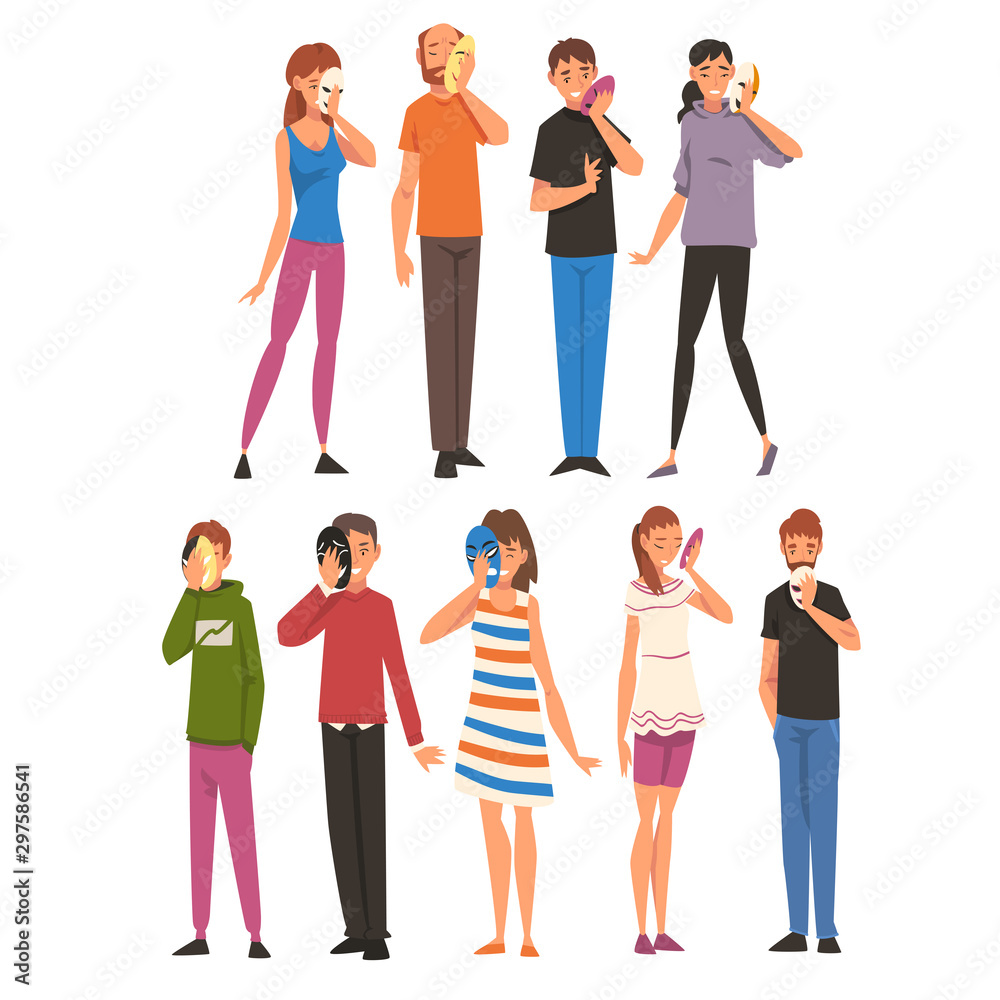 Fototapeta premium People take off their masks cartoon vector illustration