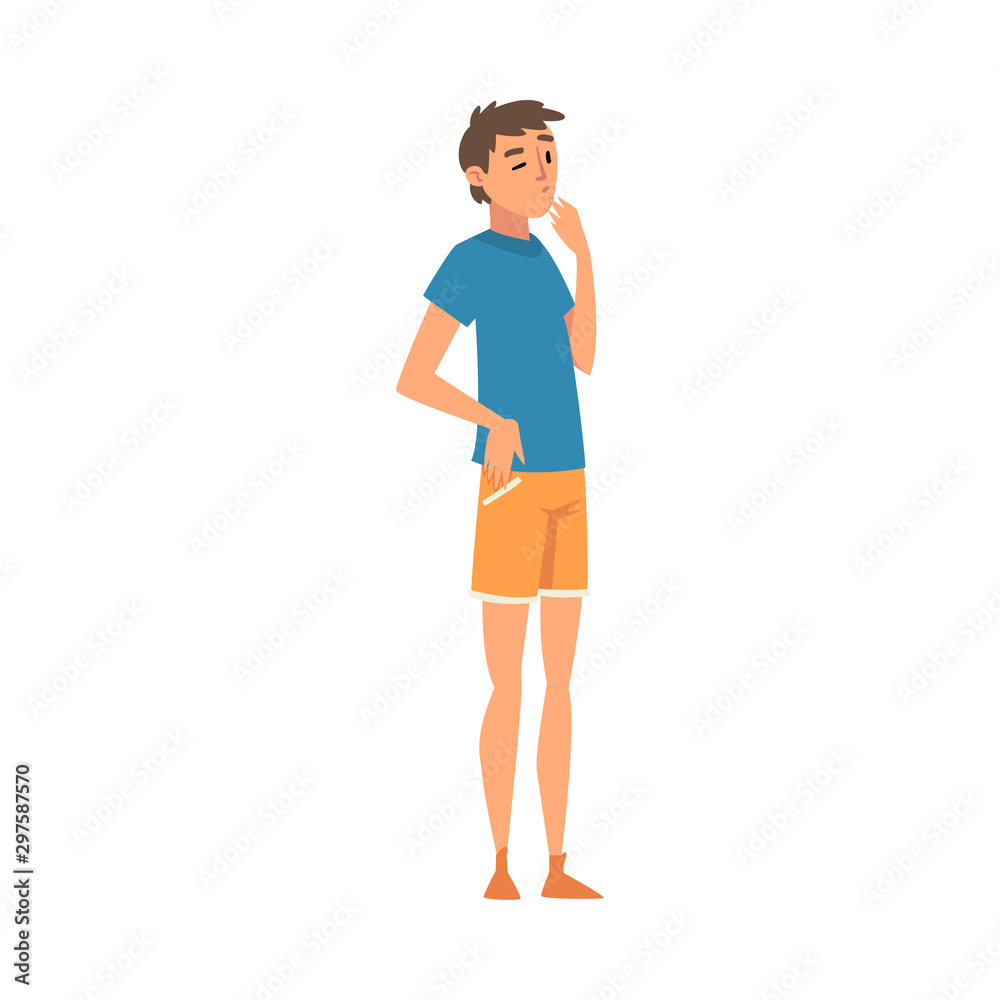 Fototapeta premium Boy thinks about something cartoon vector illustration