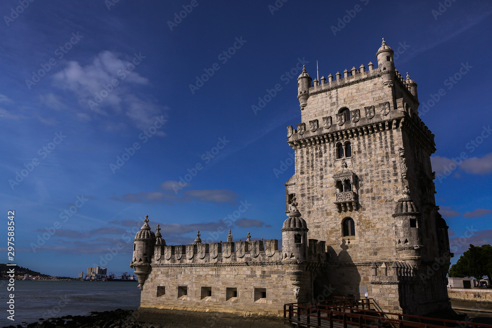 Tower of Belem at sunset, Lisbon, Potugal. Medieval Castle in Europe. Fortress Tower of Belem at sunset, Lisbon, Potugal. Medieval Castle in Europe. Fortress