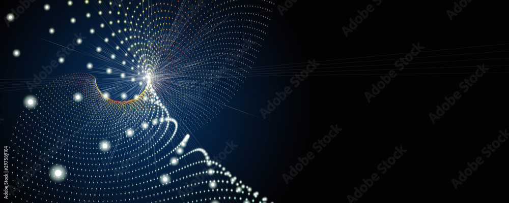 Futuristic particle panorama background design illustration with lights and space for text - obrazy, fototapety, plakaty 