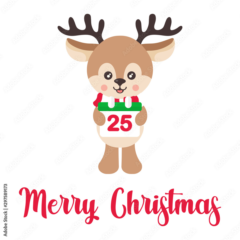 cartoon cute deer with scarf vector and christmas calendar with text