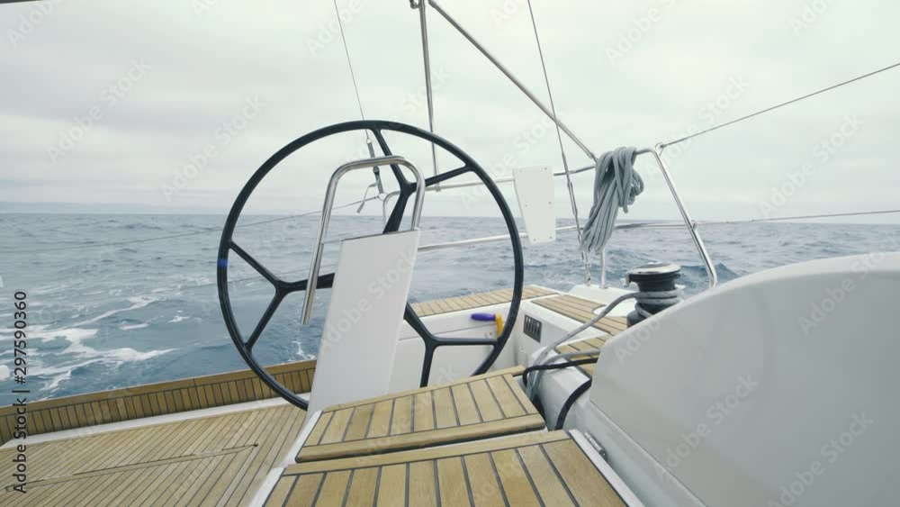 Autopilot on a sailing yacht. Electronic autopilot controls the helm of