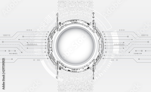 Digital internet communication on grey background. Abstract global sci fi concept. Hi-tech vector illustration with various technology elements.
