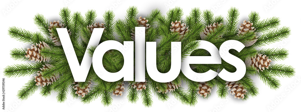 values in christmas background - pine branchs - obrazy, fototapety, plakaty 