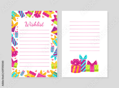 Decorative sheets for notes, wishlist cartoon vector illustration