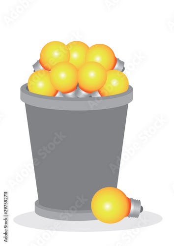 A trash bin of light bulbs. Concept of rejected idea or lack of creativity.