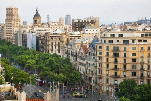 Aerial view of Passeig de Gracia in summer day, Barcelona
