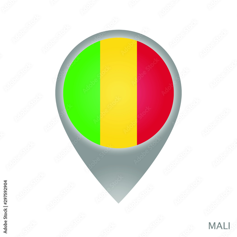 Fototapeta premium Map pointer with flag of Mali. Colorful pointer icon for map. Vector Illustration.