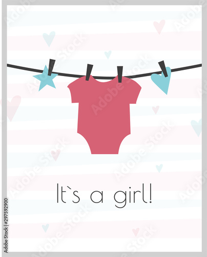 Little baby invitation, postcard. It is girl
