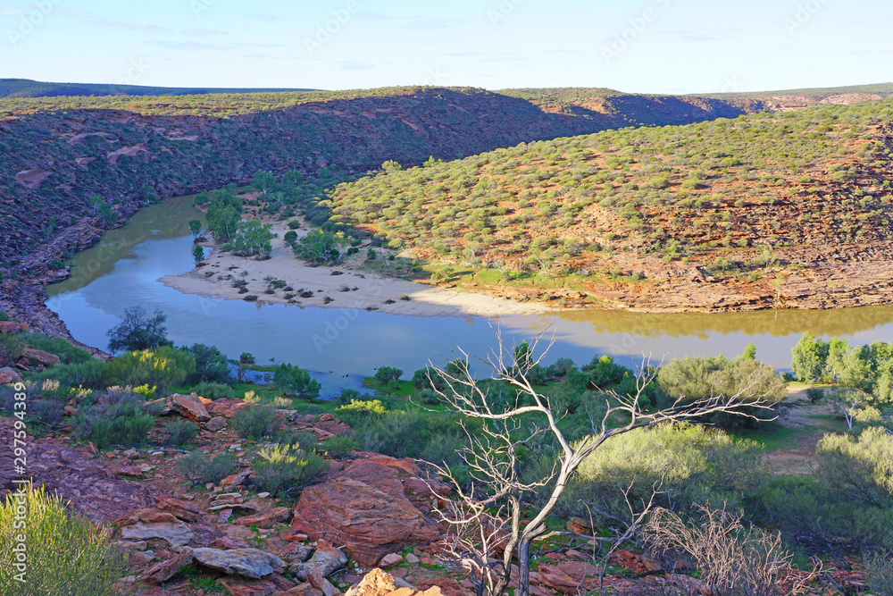 View of the Murchison River gorge in Kalbarri National Park in the Mid West region of Western Australia.