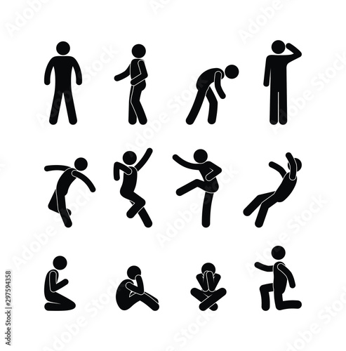 people stick figure pictograms, icon set, isolated people silhouettes, man symbol