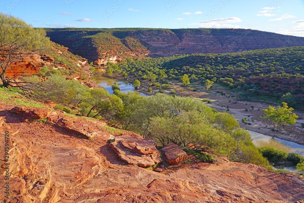 View of the Murchison River gorge in Kalbarri National Park in the Mid West region of Western Australia.