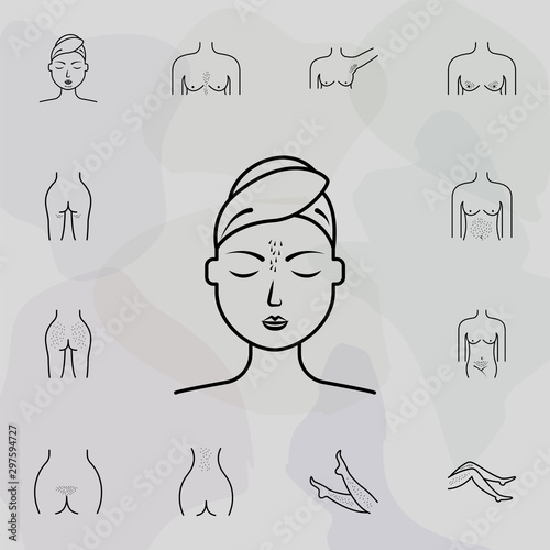 unibrow, women icon. Universal set of plastic surgery, epilation for website design and development, app development