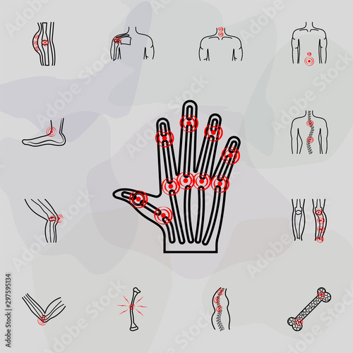 arthritis, pain, finger icon. Universal set of plastic surgery, epilation for website design and development, app development