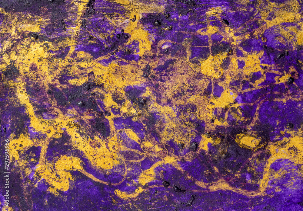 Abstract marble fluid art mix gold oil paint and deep violet paint on paper background