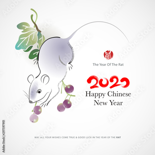 Chinese new year zodiac rat graphic art. 2020 the year of the rat.
