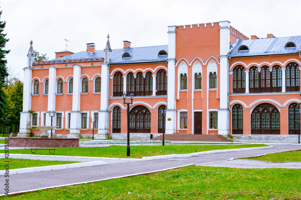 Russia, Marfino, 29 September 2019: Main building of Gothic Old Moscow Noble count manor Marfino