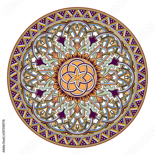 Arabic Floral Frame. Traditional Islamic Design. Mosque decoration element. Elegance Background with Text input area in a center.
