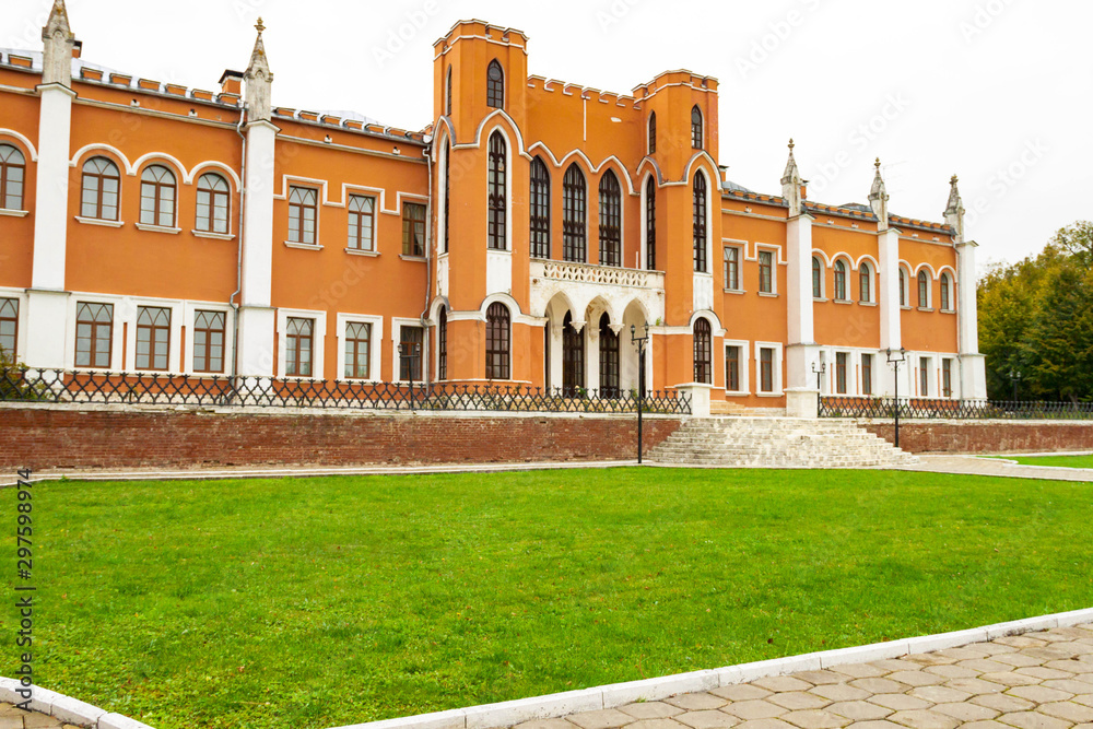 Russia, Marfino, 29 September 2019: Main building of Gothic Old Moscow Noble count manor Marfino