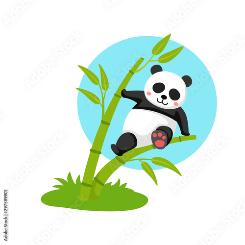Fototapeta Naklejka Na Ścianę i Meble -  panda hanging on the bamboo illustration, vector