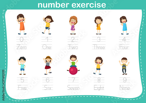 Connecting dot and printable numbers exercise for preschool and kindergarten kids illustration, vector