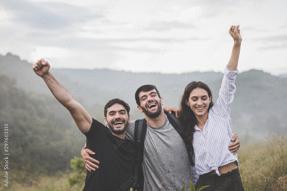Camping concept - Friends group smiling and laughing happily in holiday. Camping concept - Friends group smiling and laughing happily in holiday.
