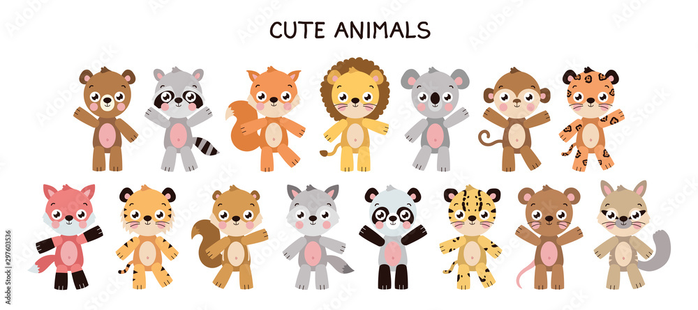Different cute animal set - obrazy, fototapety, plakaty 