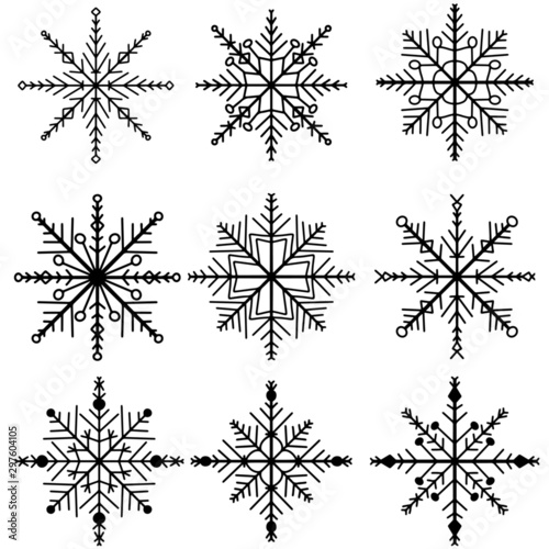 Snowflakes collection isolated vector illustration. Flat snow icons  silhouette for banner  cards  new year ornament.