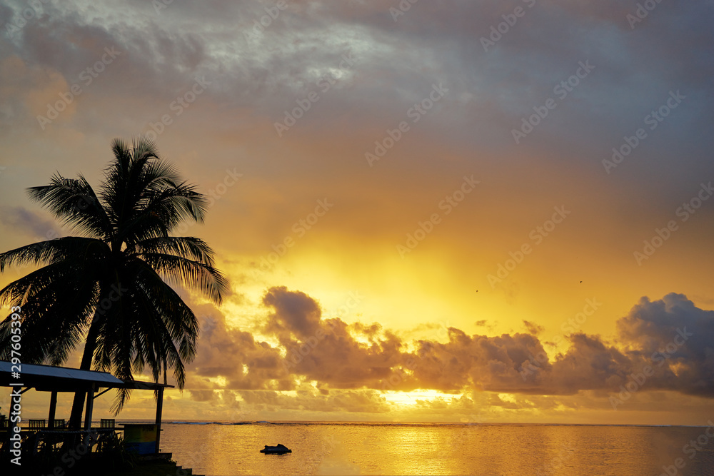 Beautiful seascape. Tropical sunrise on the beach.