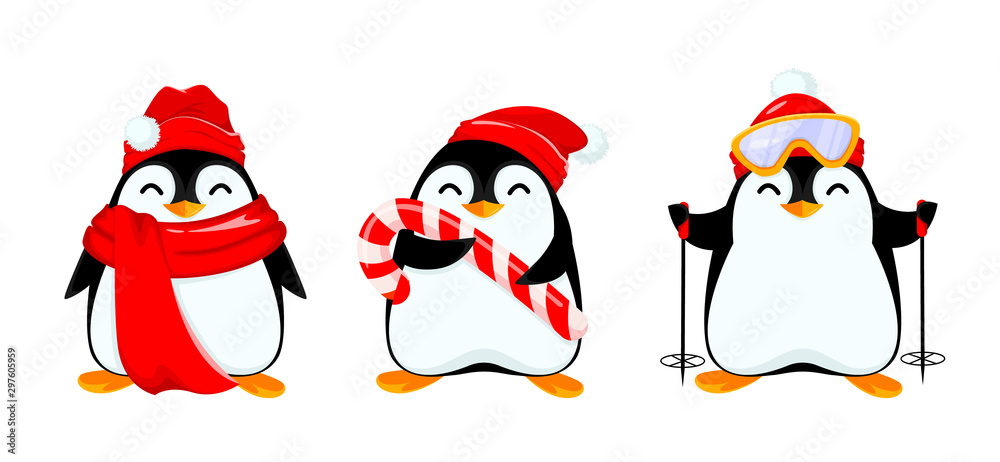 Obraz premium Cute little penguin, set of three poses.
