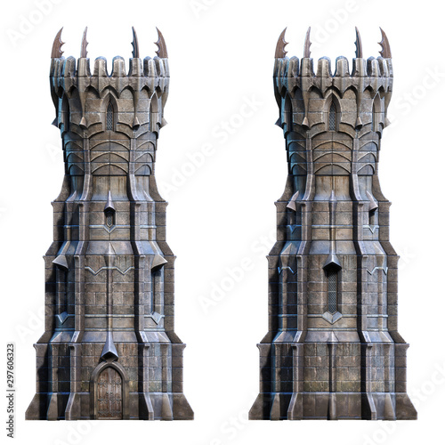 Photo Dark wizard tower on white. 3d-render illustration