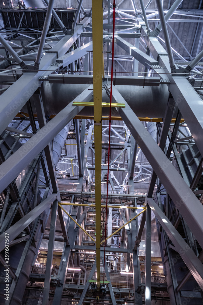 View of the plant from the outside, pipes smoke, wind turbines in the sea, barrels, tanks, thermal power plant, modern, technological waste processing plant, garbage processing plant