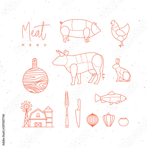 Meat menu flat design elements