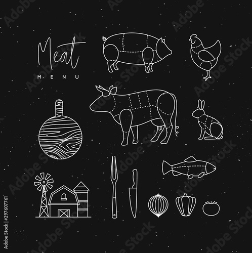 Obraz na płótnie Meat menu flat design elements black w salonie