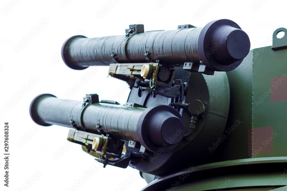 Military equipment. The barrel of a large-caliber gun. The barrel is directed to the right and up. Military equipment. The barrel of a large-caliber gun. The barrel is directed to the right and up.