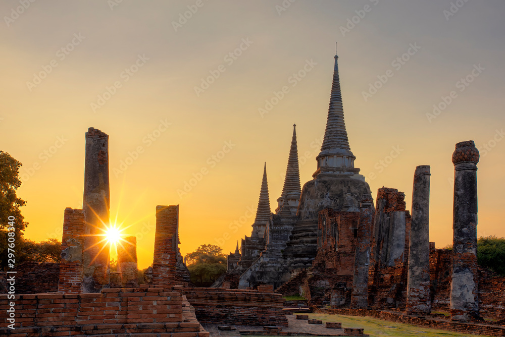 Temple Ayutthaya, Thailand. Wat Phra Sri Sanphet 3 three Pagoda. The old and the cultural heritage that the generations donated to the remains of brick mortar. Temple Ayutthaya, Thailand. Wat Phra Sri Sanphet 3 three Pagoda. The old and the cultural heritage that the generations donated to the remains of brick mortar.